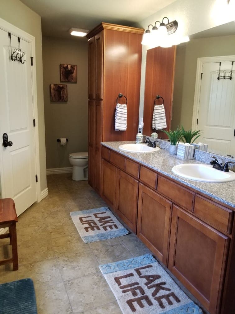 Bathroom with double vanity and plenty of counter space